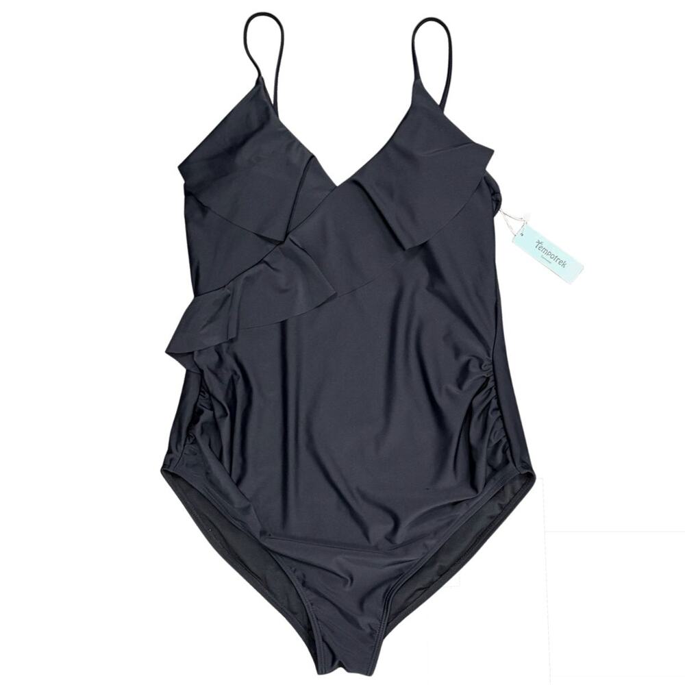 Tempotrek Black Ruffle V-Neck One-Piece Swimsuit M